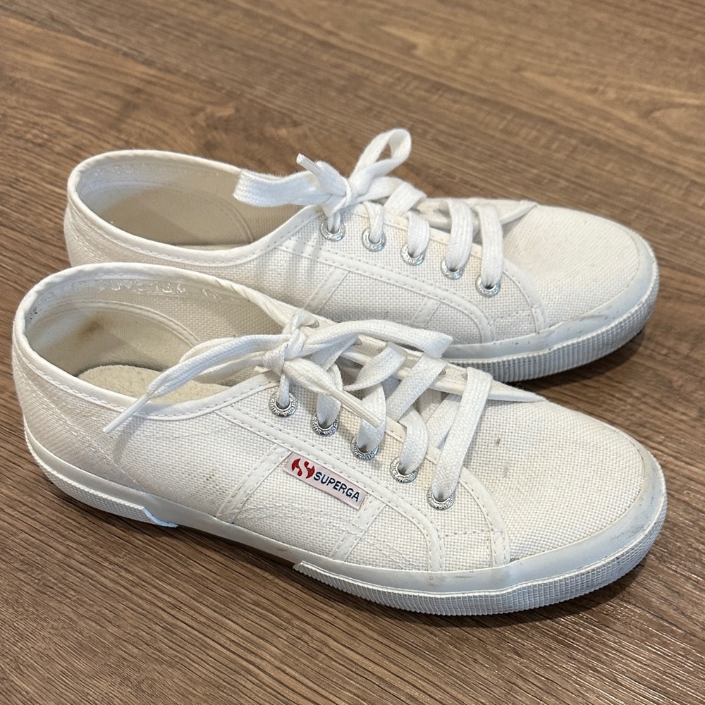 Superga Women's Classic White Lace-Up Sneakers